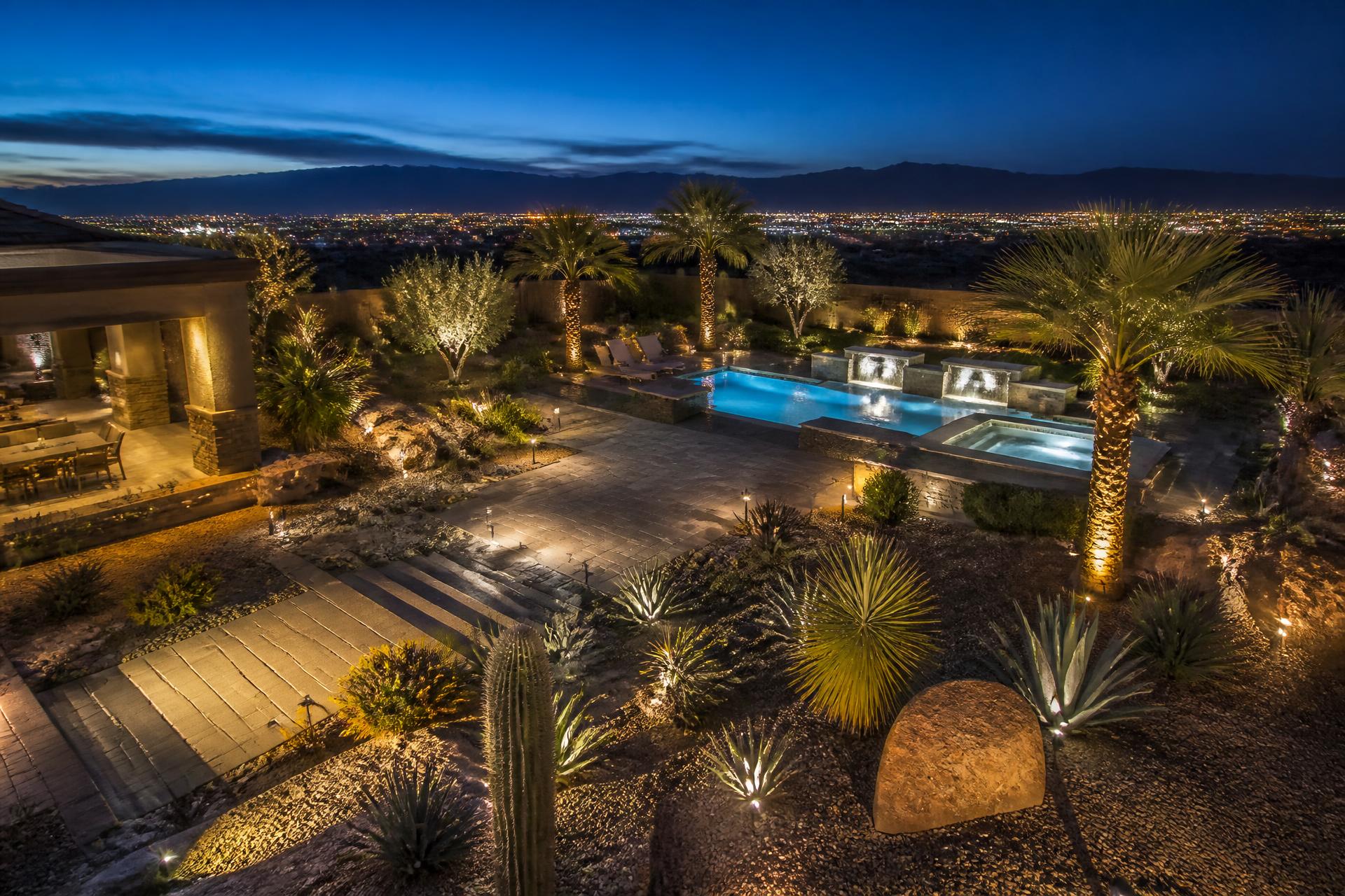 Twilight aerial of a Mar Landscaping estate